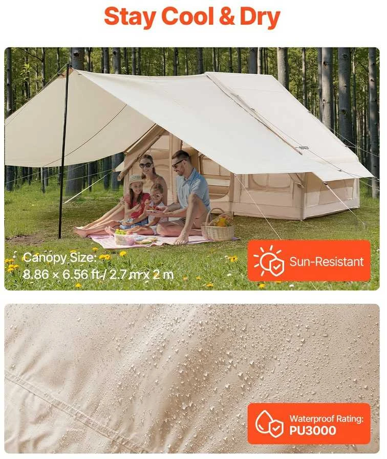 Pripučiama stovyklavimo palapinė, 3-5 asmenų glampingo palapinė su pompa, vandeniui atspari šeimos palapinė, greitai pastatoma oro palapinė, didelės talpos lauko pastogė