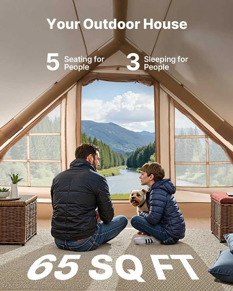 Pripučiama stovyklavimo palapinė, 3-5 asmenų glampingo palapinė su pompa, vandeniui atspari šeimos palapinė, greitai pastatoma oro palapinė, didelės talpos lauko pastogė
