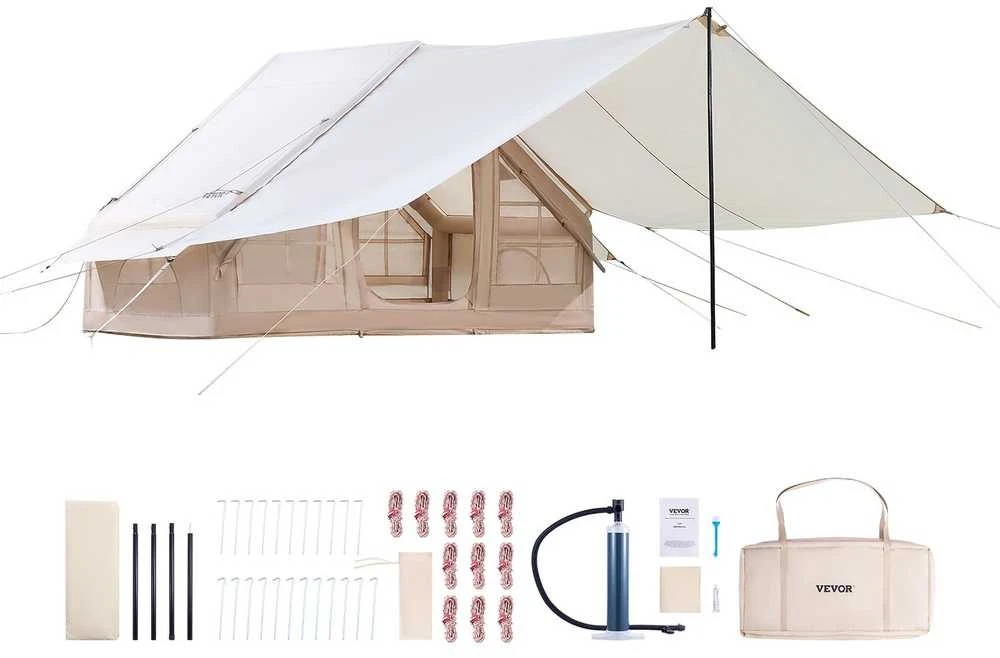 Pripučiama stovyklavimo palapinė, 3-5 asmenų glampingo palapinė su pompa, vandeniui atspari šeimos palapinė, greitai pastatoma oro palapinė, didelės talpos lauko pastogė