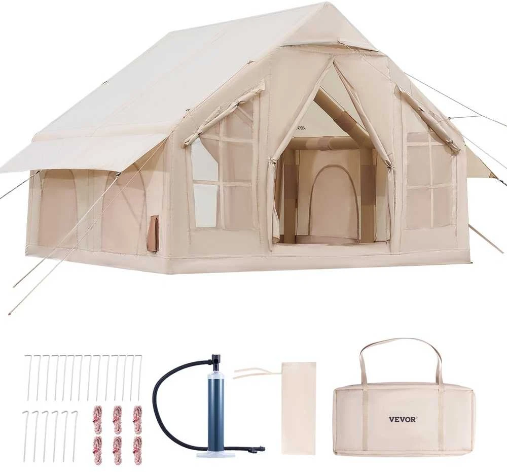 Pripučiama stovyklavimo palapinė, 4-6 asmenų glamping palapinė su pompa, lengvai pastatoma šeimos palapinė, vandeniui atspari oro palapinė, greitai pripučiama stovyklavimo pastogė