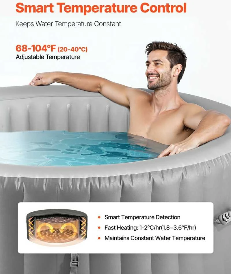 Pripučiama sūkurinė vonia, 4 asmenų nešiojamas SPA, apvalus lauko sūkurys, 1800mm x 660mm pripučiamas baseinas, šeimos sūkurinė vonia