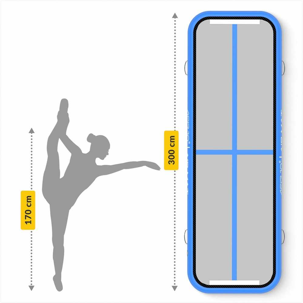 Pripučiamas gimnastikos kilimėlis, skirtas treniruotėms namuose, akrobatinei ir meninei gimnastikai, su elektrine pompa