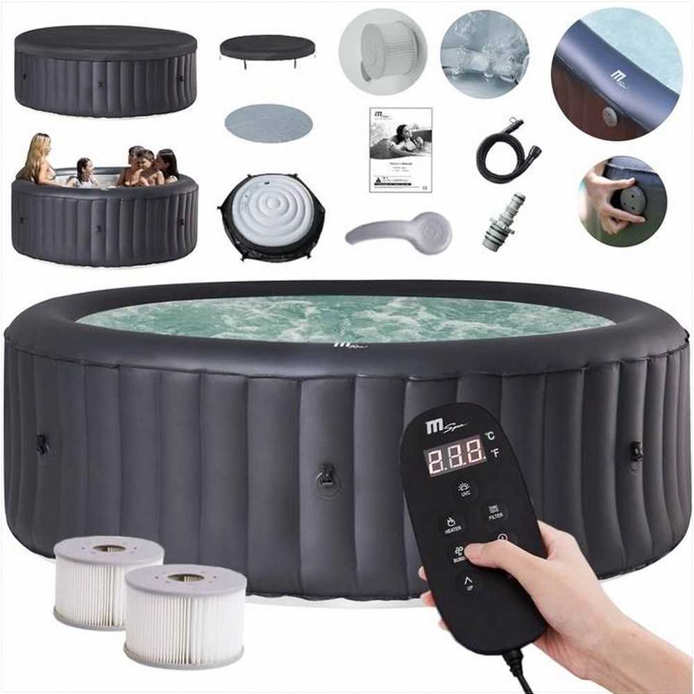 Pripučiamas kubilas, 6 asmenims, lauko SPA su hidromasažu, pilkas ir baltas pripučiamas SPA, nešiojamas SPA sodui