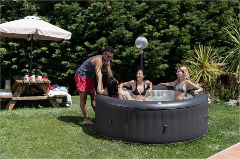 Pripučiamas kubilas, 6 asmenims, lauko SPA su hidromasažu, pilkas ir baltas pripučiamas SPA, nešiojamas SPA sodui
