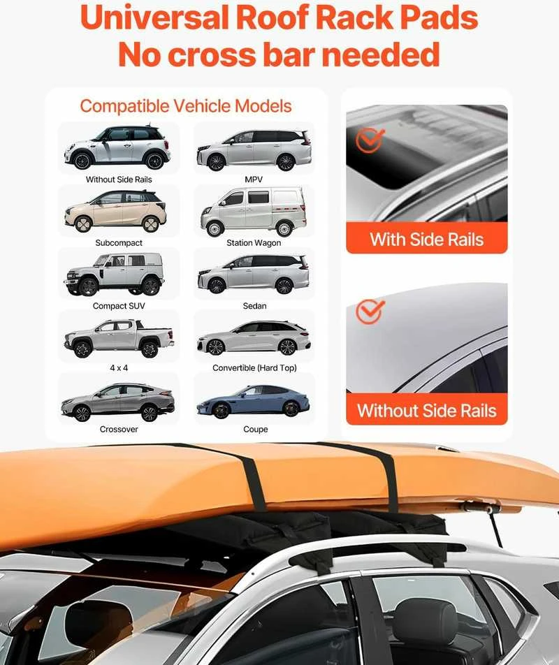 Pripučiami automobilio stogo bagažinės padėklai, universalus baidarių laikiklis, minkšta stogo bagažinė kanojoms, irklentėms ir banglentėms, 40 kg keliamoji galia