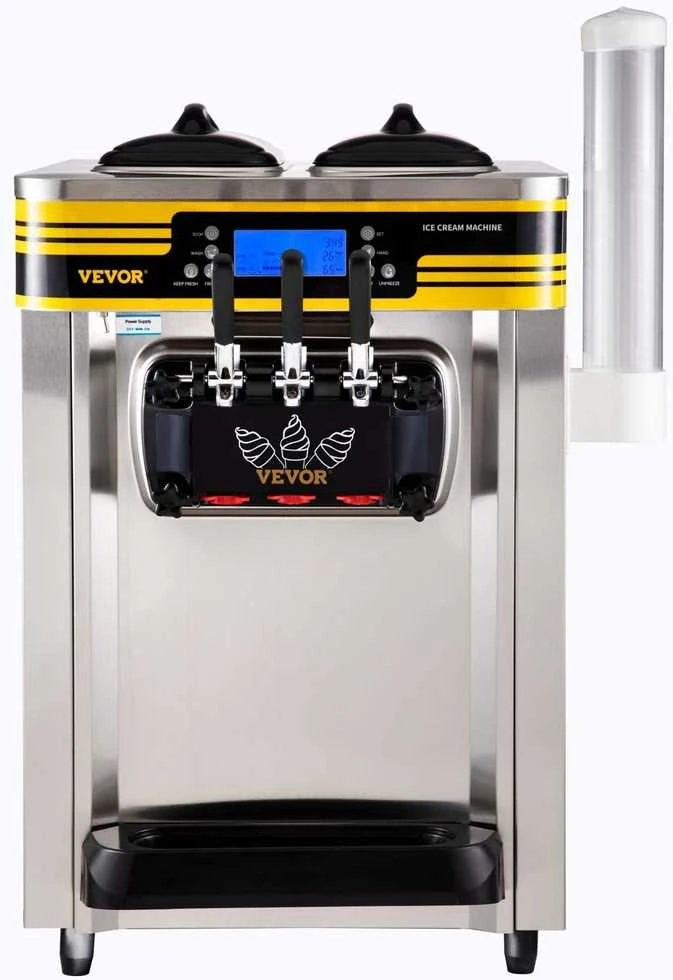 Profesionalus ledų gaminimo aparatas 22-30L, 2350W, 2x6L talpyklos, 2L cilindras, LCD ekranas, minkštų ledų aparatas, šaldyto jogurto mašina restoranui, sidabrinis, užkandžių barui