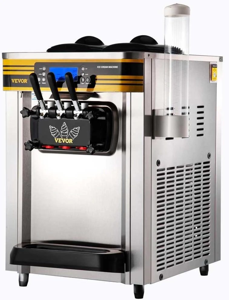 Profesionalus ledų gaminimo aparatas 22-30L, 2350W, 2x6L talpyklos, 2L cilindras, LCD ekranas, minkštų ledų aparatas, šaldyto jogurto mašina restoranui, sidabrinis, užkandžių barui