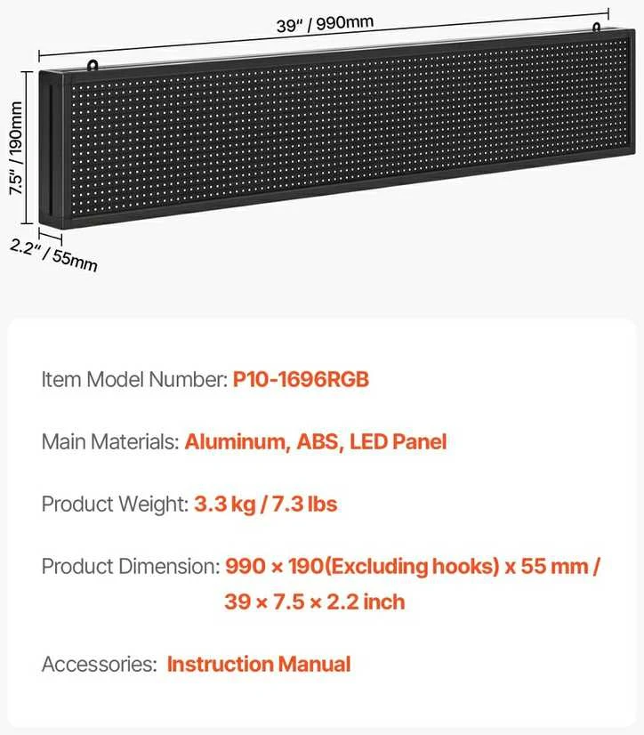Programuojamas LED ženklas, skaitmeninė slenkanti rodymo lenta, spalvotas P10 LED ženklas verslui, reklaminis LED ekranas, vitrinos LED ženklas