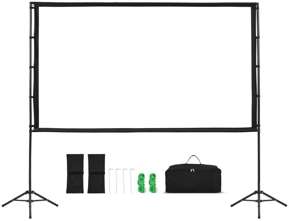 Projektorius Projektoriaus ekranas su stovu, 254 cm nešiojamas projekcinis ekranas, 160 laipsnių platus kampas, 4K HD lauko kino ekranas