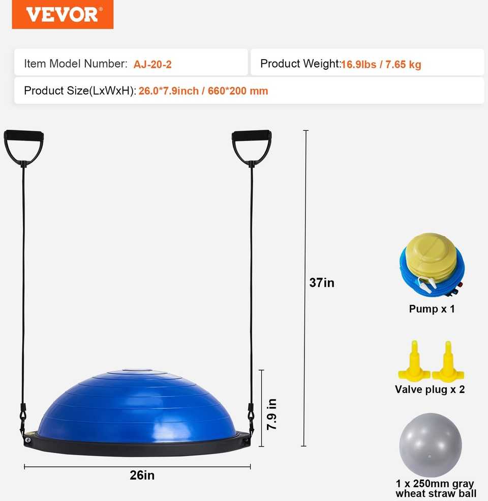 VEVOR 66 cm pusė treniruočių kamuolio su pasipriešinimo juosta