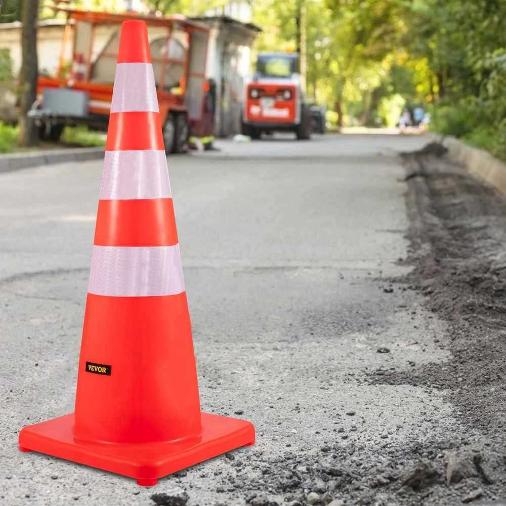 PVC eismo kūgiai, oranžiniai saugos kūgiai kelių statybai, atspindinčios apykaklės, sunkūs kūgiai automobilių stovėjimo aikštelėms, 90 cm saugos užtvaros