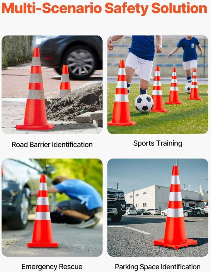 PVC eismo kūgiai, oranžiniai saugos kūgiai kelių statybai, atspindinčios apykaklės, sunkūs kūgiai automobilių stovėjimo aikštelėms, 90 cm saugos užtvaros