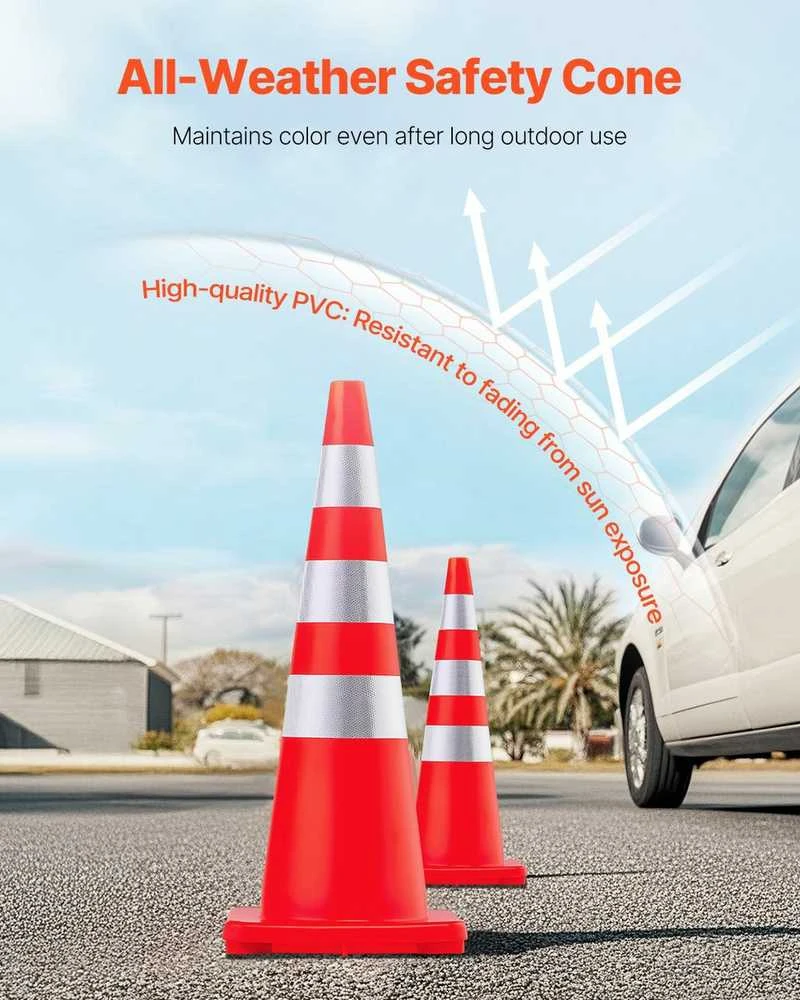 PVC eismo kūgiai, oranžiniai saugos kūgiai kelių statybai, atspindinčios apykaklės, sunkūs kūgiai automobilių stovėjimo aikštelėms, 90 cm saugos užtvaros