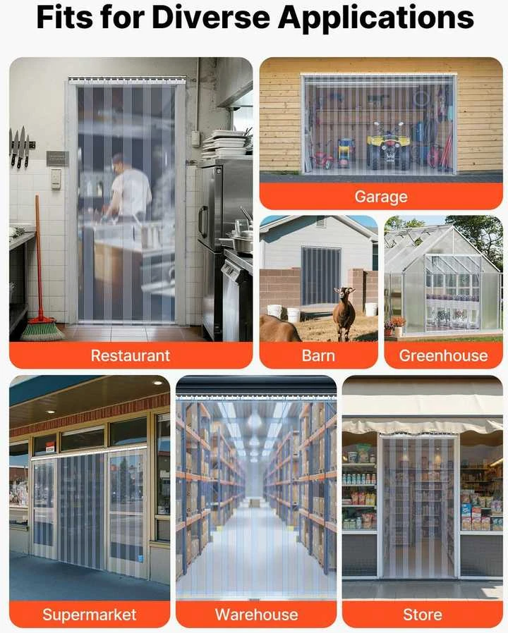 PVC Juostinė Užuolaida, Skaidri Plastikinė Durų Užuolaida Šaldikliams, Šaldytuvams, Sandėliams, Didelio Atsparumo Temperatūros Kontrolės Užuolaida, Apsauga nuo Vabzdžių