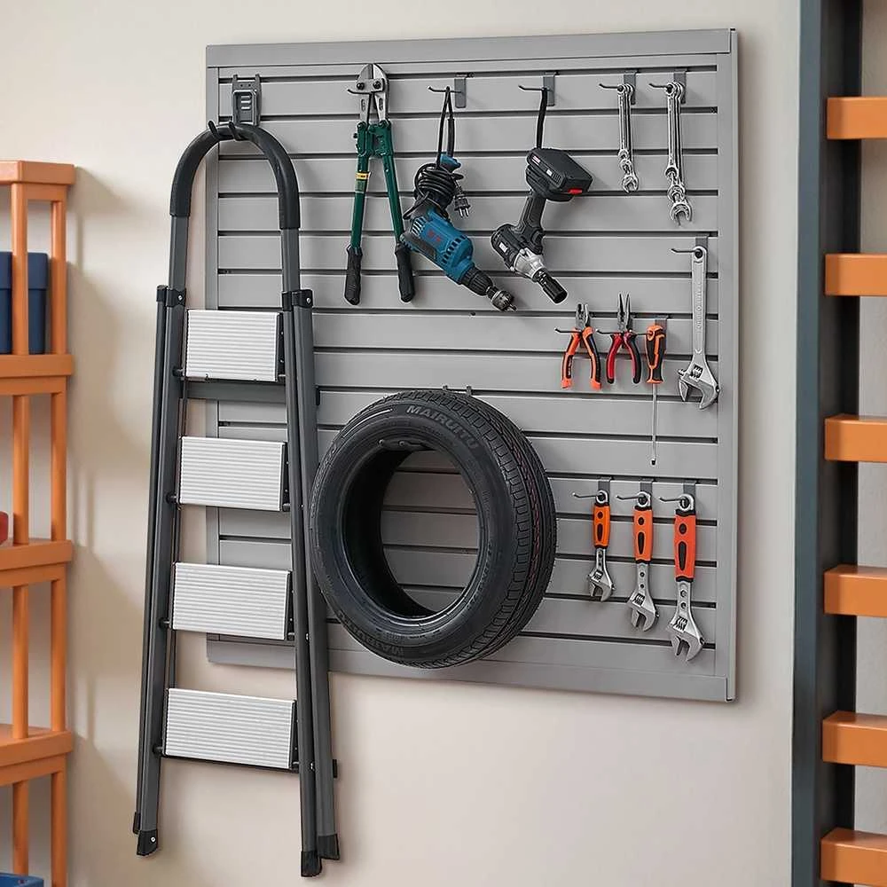 PVC sienų panelės 1230x1235 mm, pilkos, garažui, modulinės, 4 vnt. - plokštės, lentynos, sandėliavimui