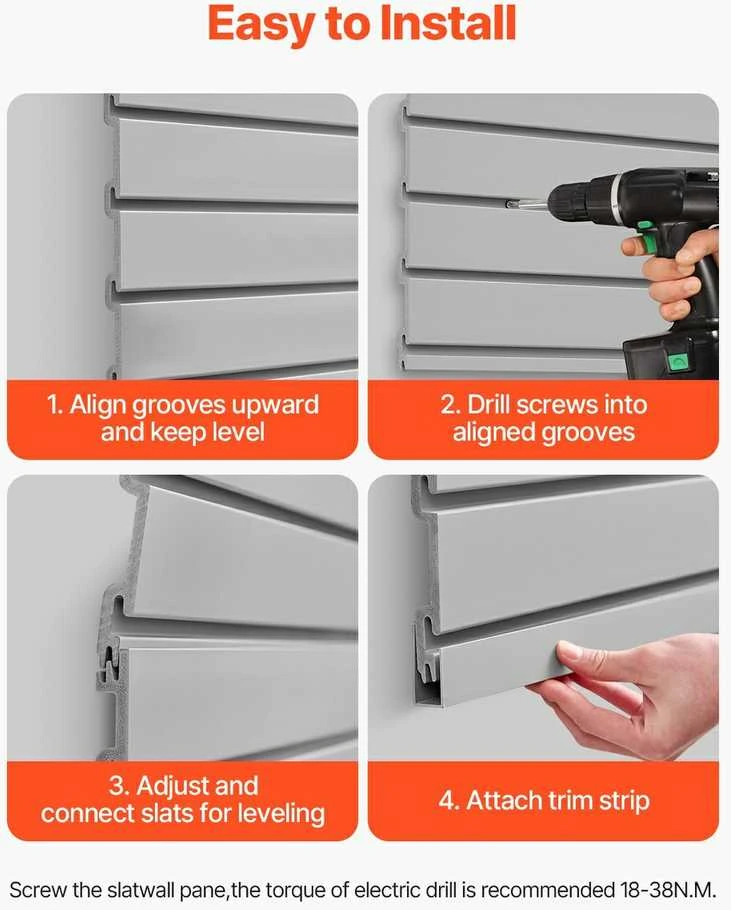 PVC sienų panelės 1230x1235 mm, pilkos, garažui, modulinės, 4 vnt. - plokštės, lentynos, sandėliavimui