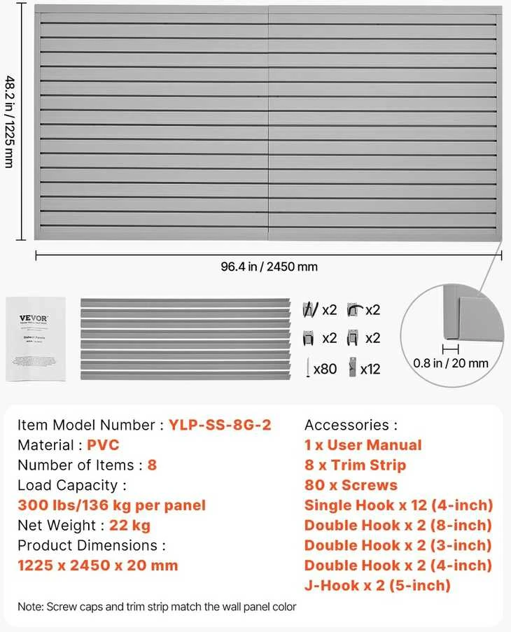 VEVOR Pilka PVC garažinė sienelė su priedais