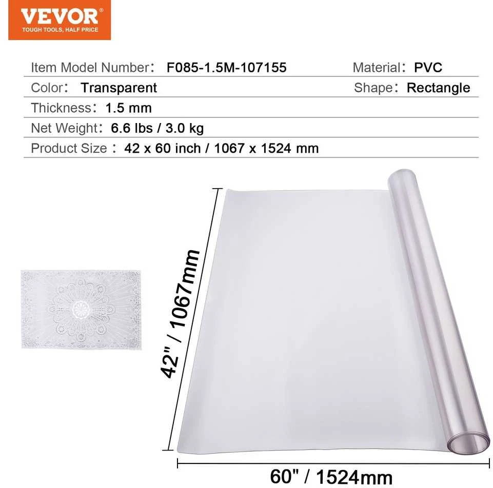 PVC stalo apsauga, 107cm x 152cm, skaidri