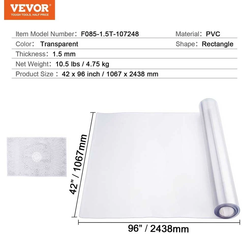 PVC stalo apsauga, skaidri, 1,5 mm, apsauginė plėvelė, stalviršio apsauga