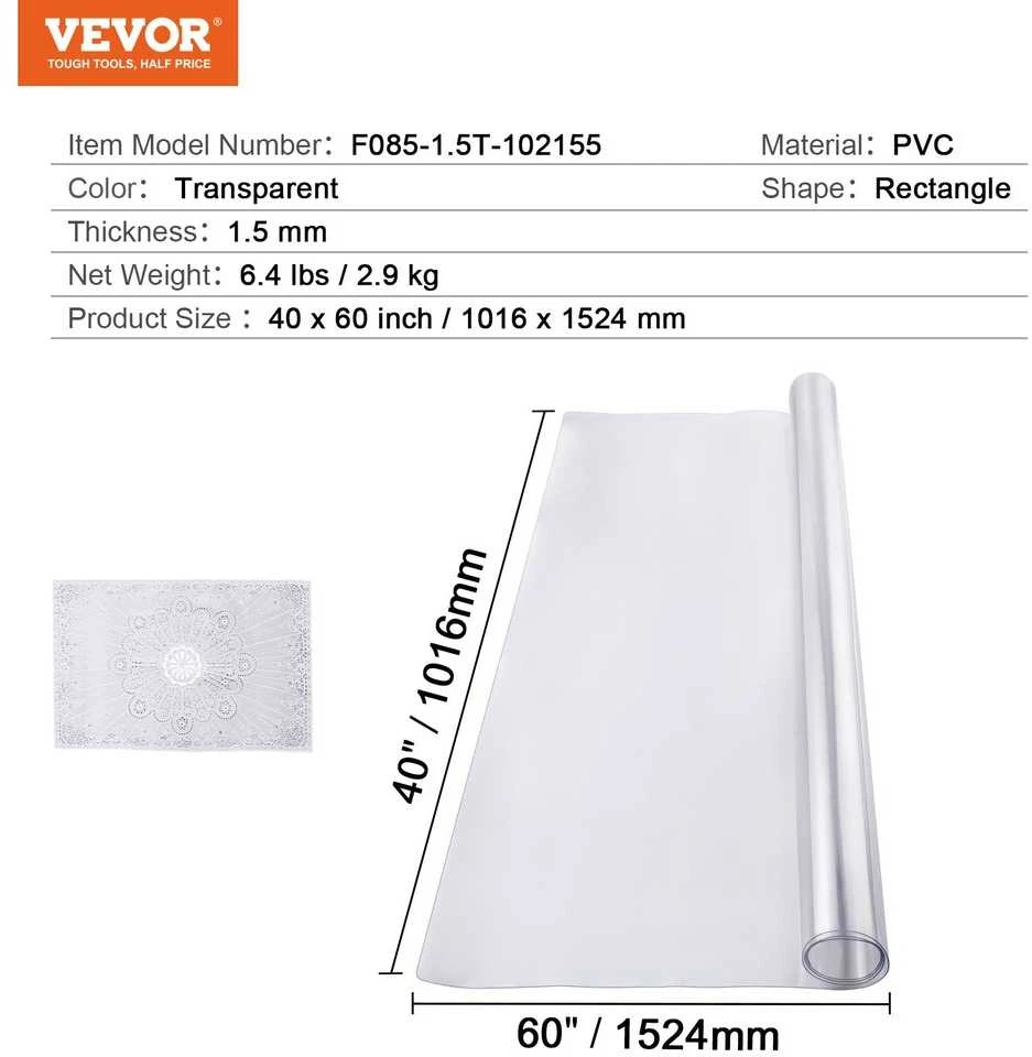 PVC stalo apsauga, skaidri, patvari, 40cm x 60cm