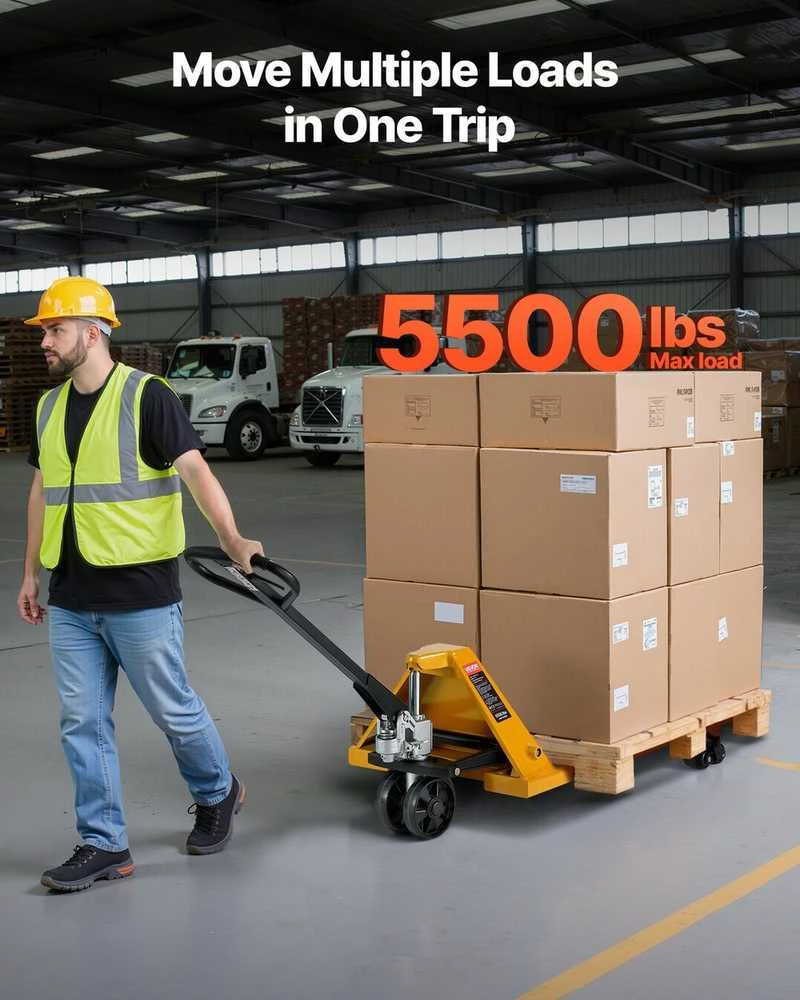 Rankinis padėklų vežimėlis, 2.5T keliamoji galia, sunkiasvoris padėklų keltuvas sandėliui, prekybos centrui, pramoniniam medžiagų tvarkymui, šakinio krautuvo alternatyva