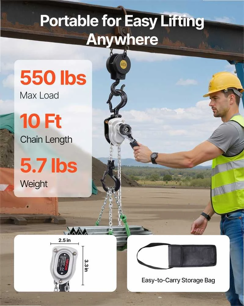 VEVOR Mechaninis svirtinis grandininis keltuvas 250 kg