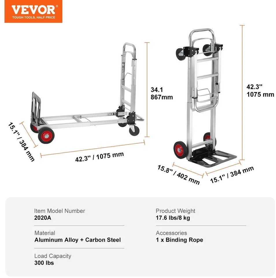 Rankinis vežimėlis, Platforma, 400 kg, Sulankstomas, Aliuminis