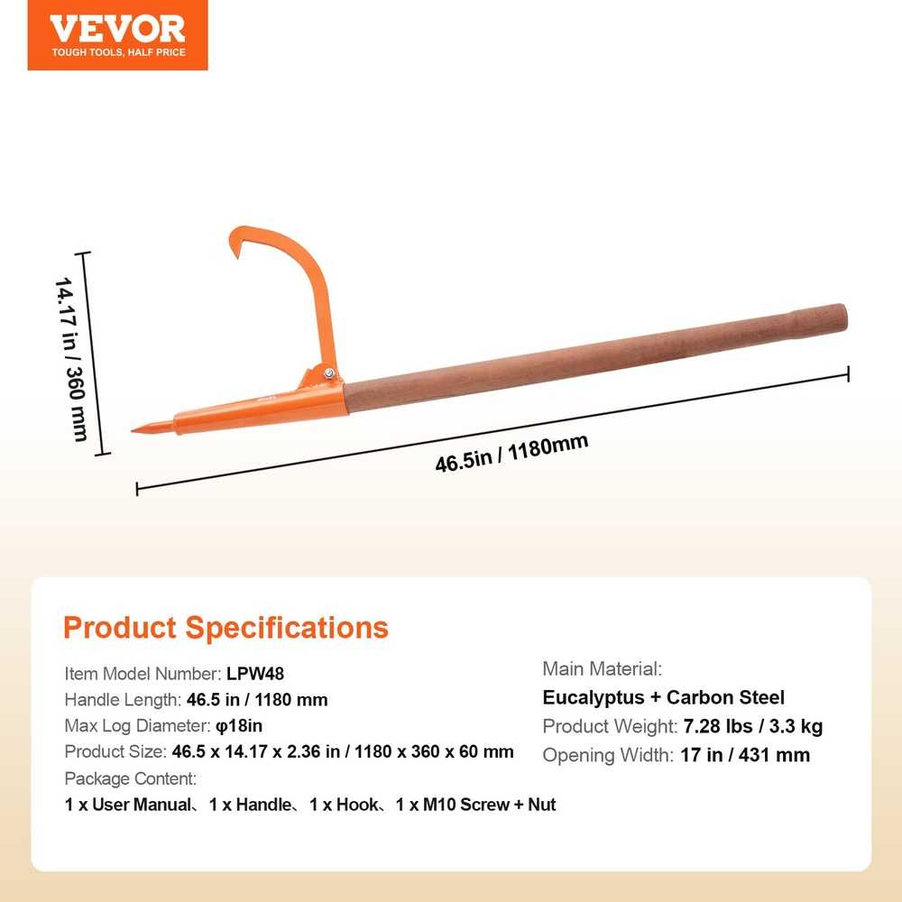 Rąsto Vertiklis Peavey 118 cm, medinė rankena, rąstų keltuvas, griebtuvas, suktukas, 45.72 cm žiotys