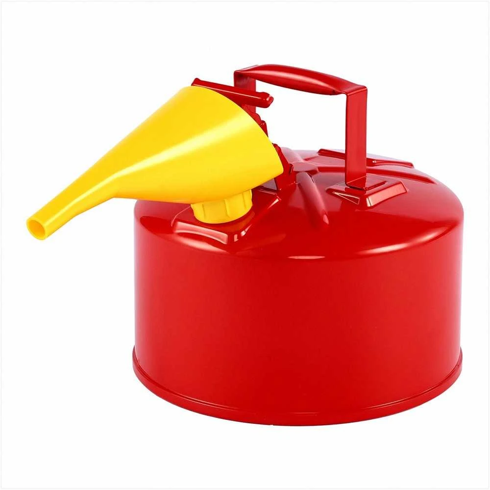 Raudonas saugus degalų kanistras 9.5 l benzino laikymui, sandarus savaime užsidarantis dangtelis, nerūdijančio plieno liepsnos slopintuvas, ergonomiška rankena, nešiojama kuro talpykla, metalinis bakas
