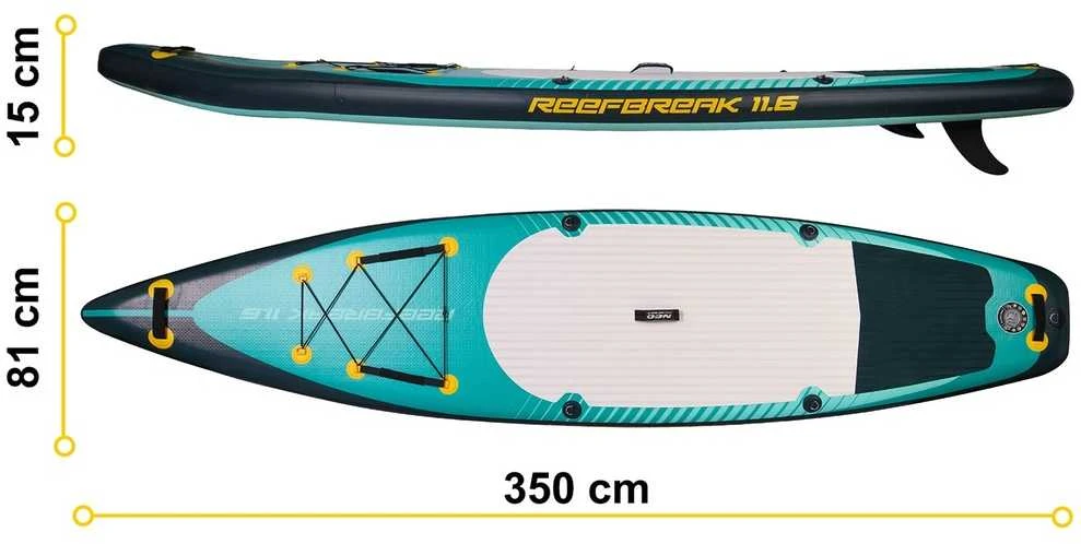 „Reefbreak“ SUP lenta, 350x81x15cm, su priedais, pripučiama irklentė, vandens sporto lenta