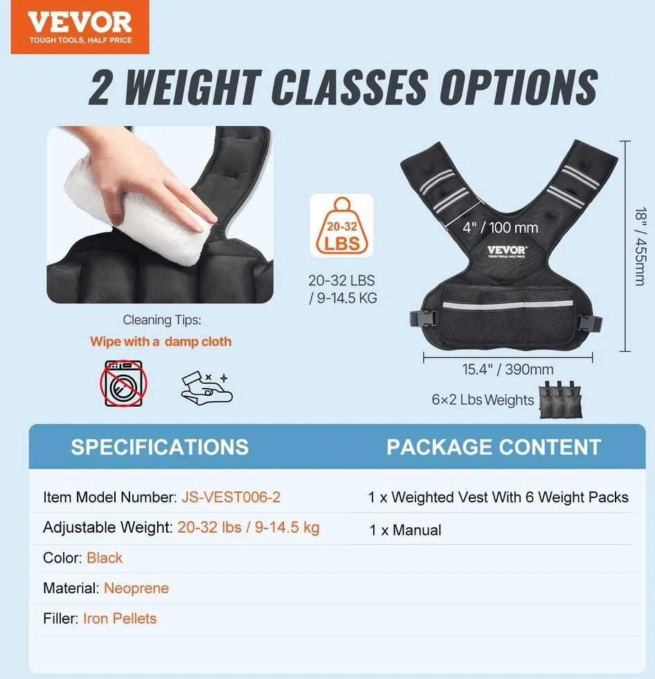VEVOR Reguliuojama 9-14,5kg svorio liemenė moterims ir vyrams