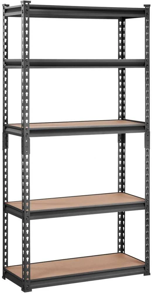 Reguliuojamas 5 lentynų metalinis stovas 907.18 kg apkrovai, juodas garažo lentynų blokas, metalinės lentynos, lentynos daiktams