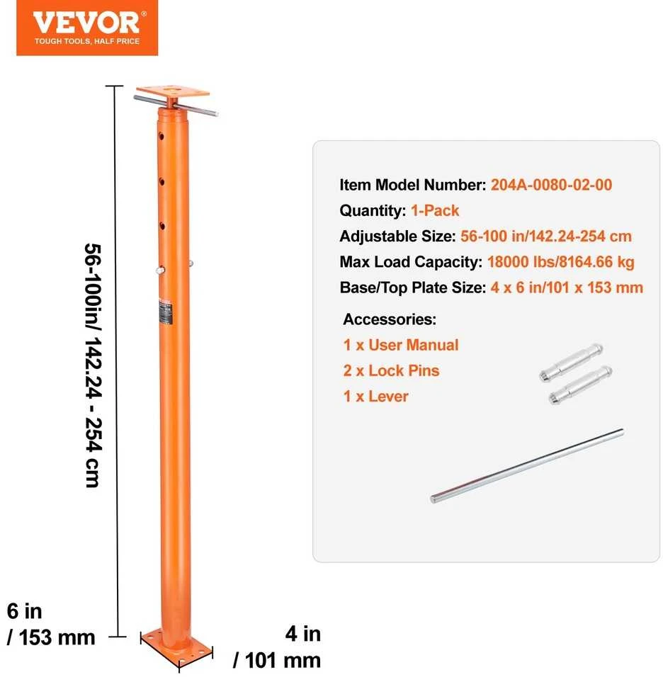 VEVOR Reguliuojama namų atraminė kolona 142-254 cm