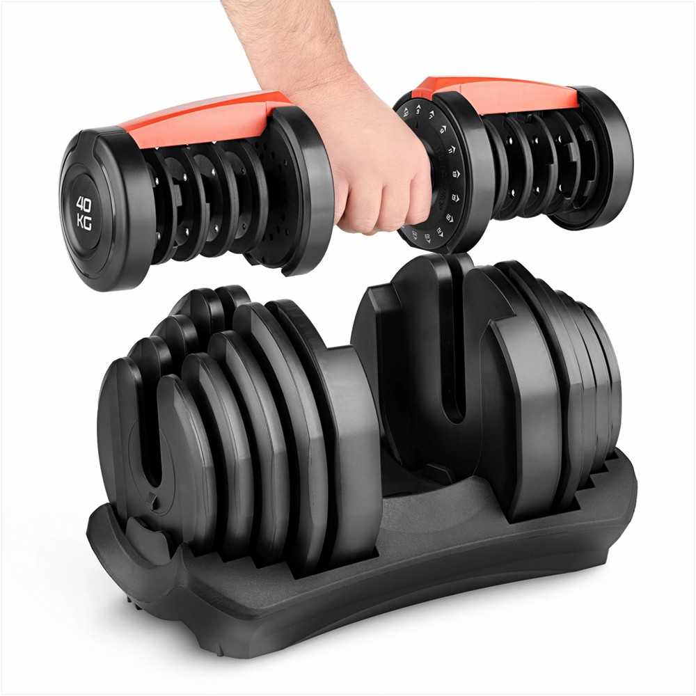 Reguliuojamas hantelių rinkinys, 40 kg svoris, namų sporto salei, jėgos treniruotėms, universali fitneso įranga