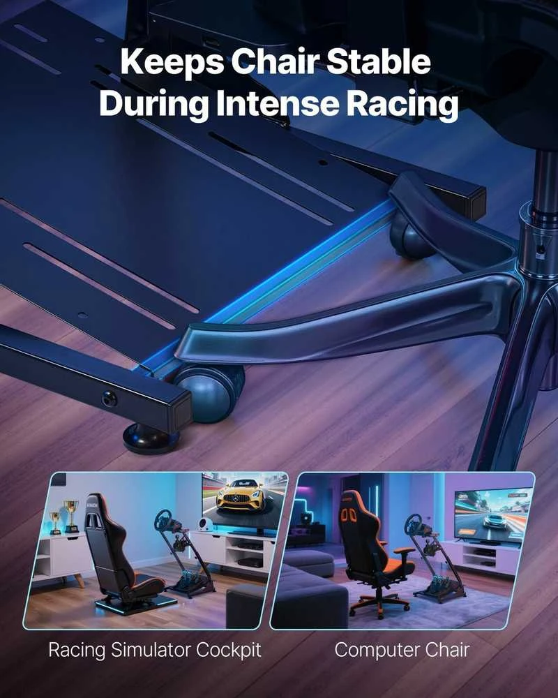 Reguliuojamas lenktynių vairo stovas, sulankstomas simuliatoriaus kokpitas, skirtas Logitech ir Thrustmaster vairams, žaidimų įranga, lenktyninių žaidimų priedai