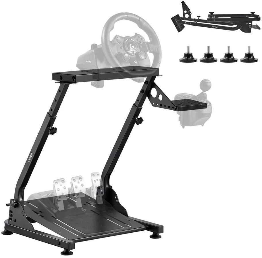 Reguliuojamas lenktynių vairo stovas, sulankstomas simuliatoriaus kokpitas, skirtas Logitech ir Thrustmaster vairams, žaidimų įranga, lenktyninių žaidimų priedai
