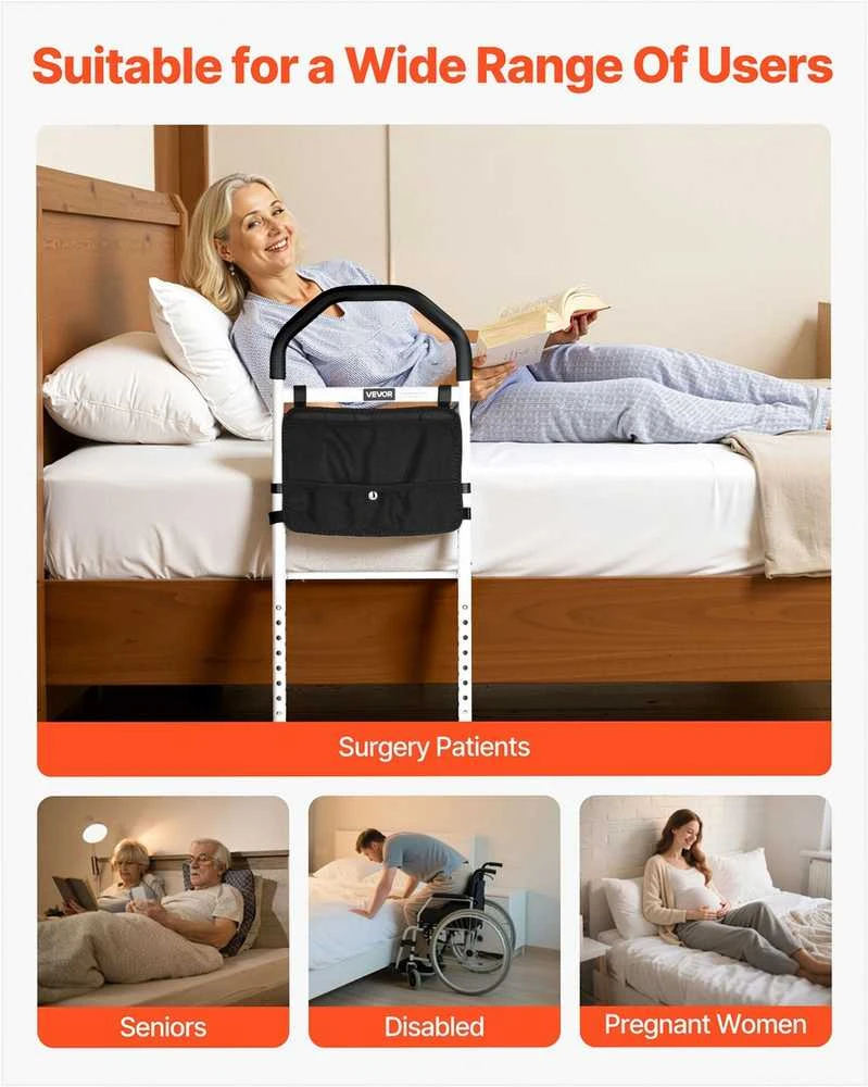 Reguliuojamas lovos turėklas senjorams, saugi pagalba atsikelti, tvirtas anglinis plienas, ergonomiška rankena, pagalbinis šoninis turėklas pacientams, iki 136 kg apkrova