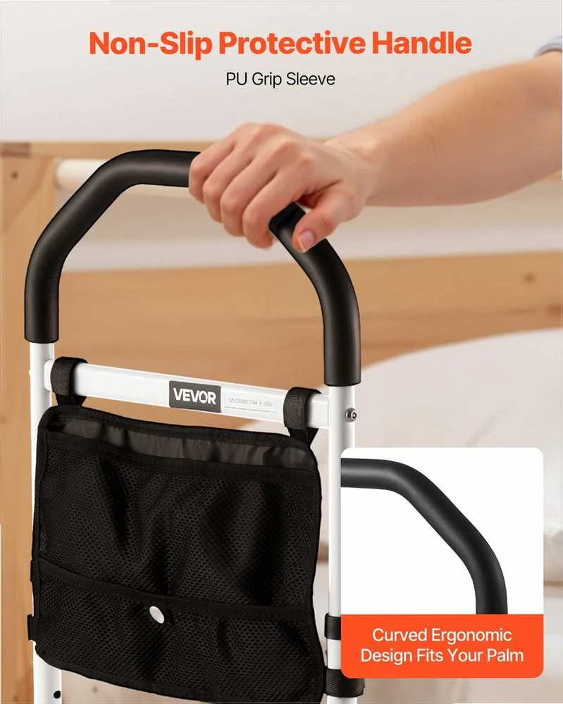 Reguliuojamas lovos turėklas senjorams, saugi pagalba atsikelti, tvirtas anglinis plienas, ergonomiška rankena, pagalbinis šoninis turėklas pacientams, iki 136 kg apkrova