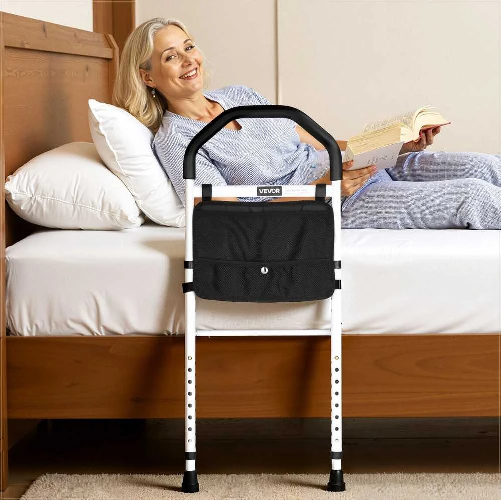 Reguliuojamas lovos turėklas senjorams, saugi pagalba atsikelti, tvirtas anglinis plienas, ergonomiška rankena, pagalbinis šoninis turėklas pacientams, iki 136 kg apkrova