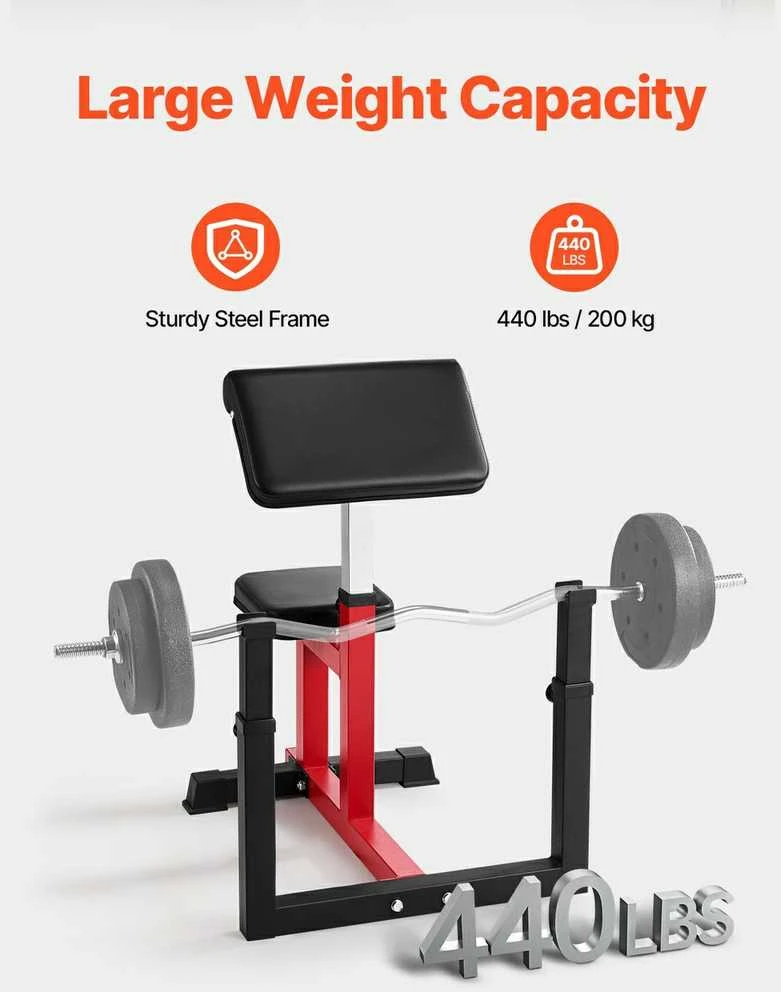 Reguliuojamas „Preacher Curl“ suoliukas, namams, bicepso treniruoklis, štangos įranga