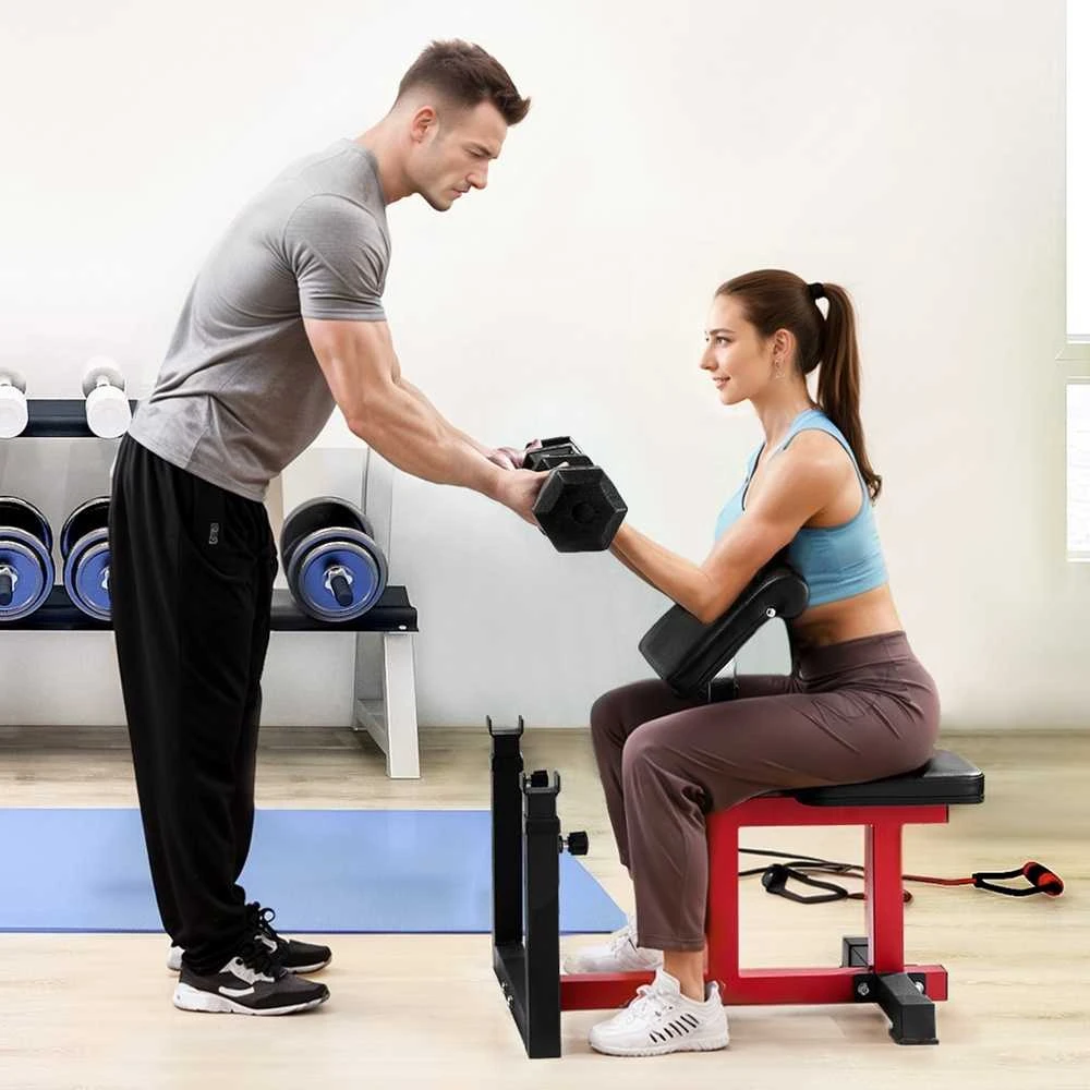 Reguliuojamas „Preacher Curl“ suoliukas, namams, bicepso treniruoklis, štangos įranga