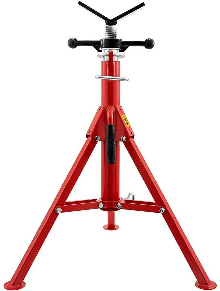 Reguliuojamas V formos vamzdžių stovas, tvirtas plieno, sriegimui, 71.1-132.1 cm aukščio, 0.3-30.5 cm skersmens, vamzdžiams laikyti, metalinis
