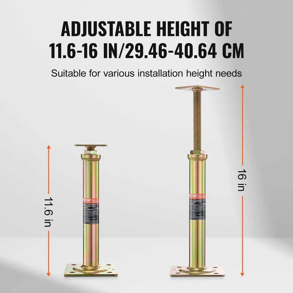 Reguliuojami grindų domkratai, 4 vnt., grindų lyginimo kėlikliai, 29.46-40.64 cm, atraminiai stulpeliai, reguliuojamos atramos