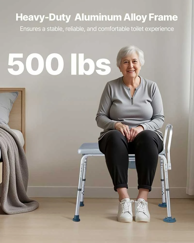 Reguliuojamo aukščio naktinis tualeto kėdė, paaukštintas klozetas, dušo kėdė vyresnio amžiaus žmonėms, tvirta 227 kg, nešiojama tualeto kėdė, vonios kėdė, mobilus tualetas