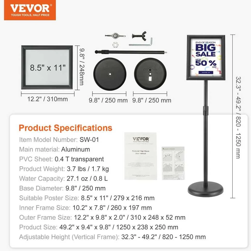 Reklaminis stovas 216x279 mm, reguliuojamas, grindinis, vertikalus/horizontalus, plakatams, skelbimams, informaciniams stendams