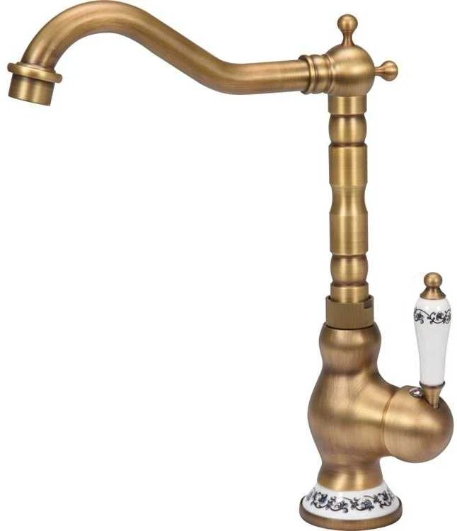 Retro bronzos virtuvės maišytuvas, vienos rankenėlės, 32 cm aukščio, bronzinis virtuvės čiaupas, Retro virtuvės maišytuvas