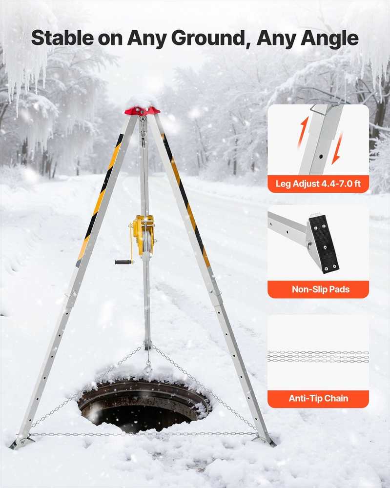 Ribotų erdvių gelbėjimo trikojo rinkinys, tvirtas kėlimo keltuvas, reguliuojamos kojos 1.34-2.15 m, nešiojamas su 19.8 m kabeliu, apsaugos nuo kritimo trikojis, gelbėjimo įranga darbui aukštyje