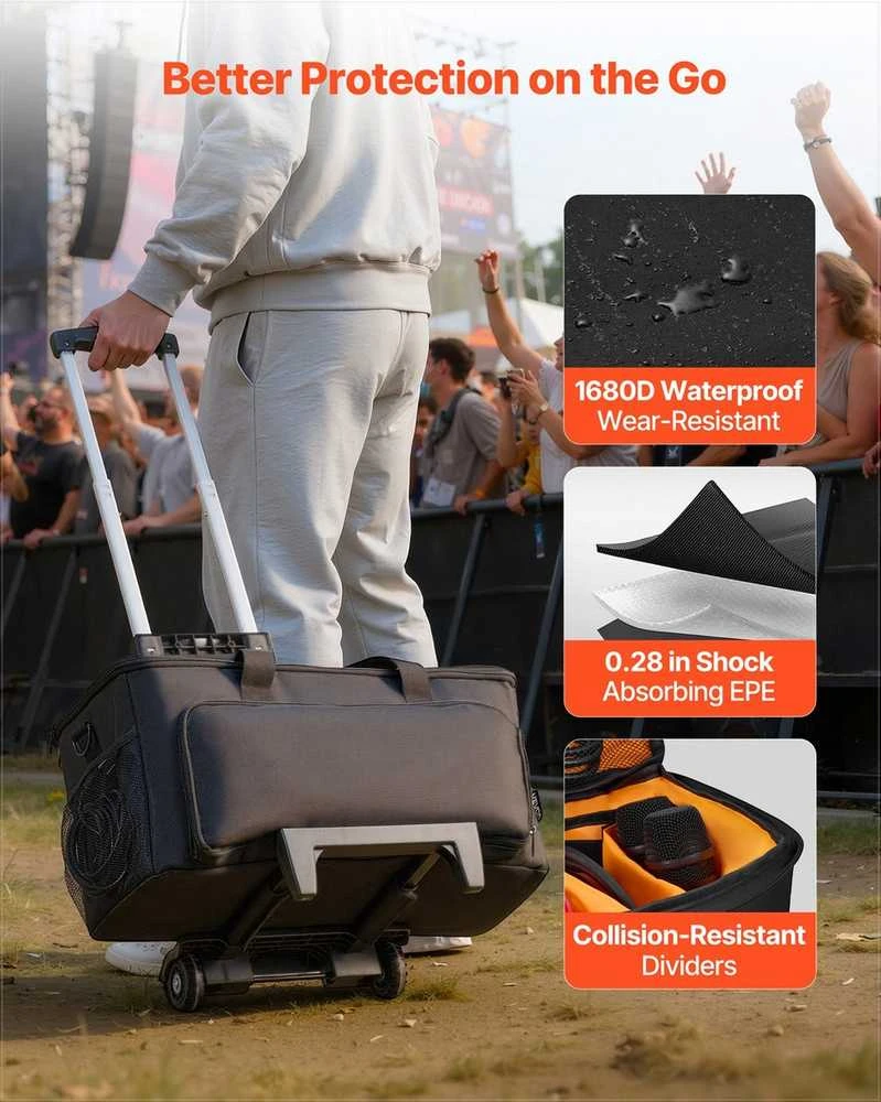 Riedantis DJ kabelių krepšys su ratukais, 6 nuimami skirtukai, kelioninis dėklas DJ įrangai ir muzikos instrumentams, garso aparatūros transportavimo krepšys, paminkštintas dėklas su ratais