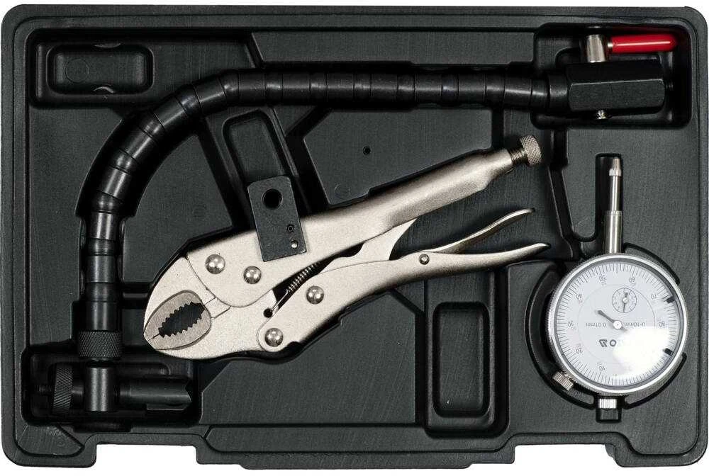 Rinkinys stabdžių diskų mušimo matavimui, indikatorius 0.01 mm, diskų tikrinimo įrankis