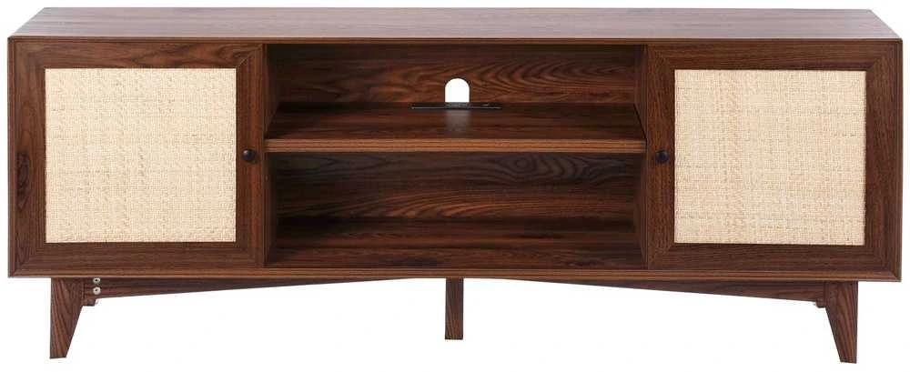 Rotango TV Staliukas 191 cm Televizoriui, Riešuto Spalvos TV Spintelė, Boho TV Staliukas, Medinė TV Konsolė